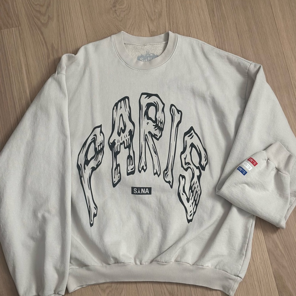 a.n.a Cream Crewneck Sweater with Paris Graphic